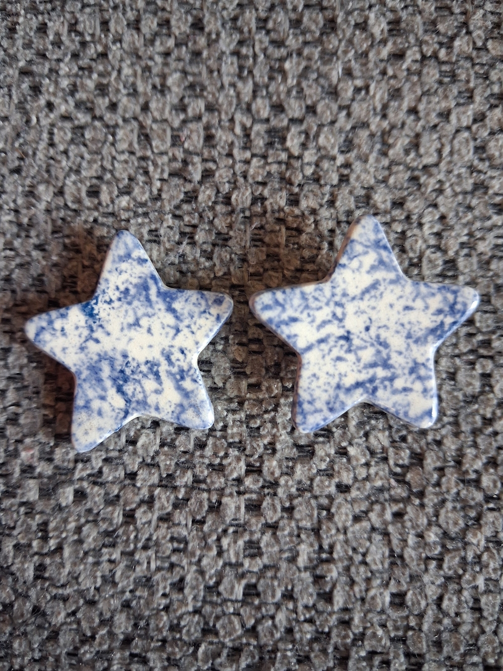 Vintage Blue and White Speckled Ceramic Star Earrings